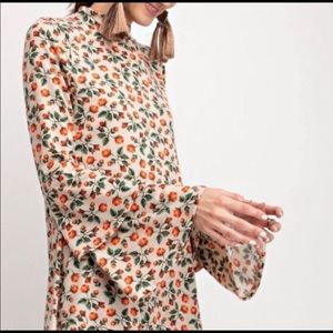 Easel Long Sleeve Floral Bell Sleeve Top